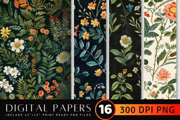 Botanical Embroidery Digital Paper Review