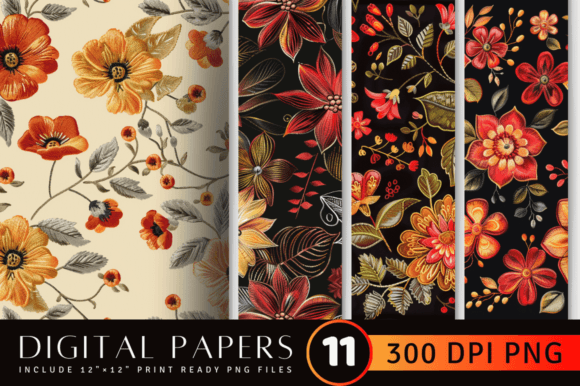 Reviewing Fall Embroidery Flowers Digital Paper