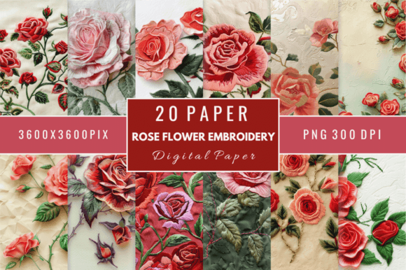 Reviewing Rose Flower Embroidery Digital Papers